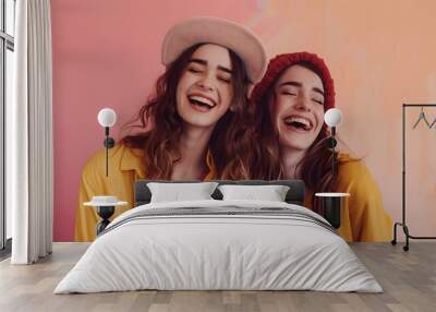 Joyful and Vibrant Women Friends Laughing Together in Colorful Casual Attire Wall mural