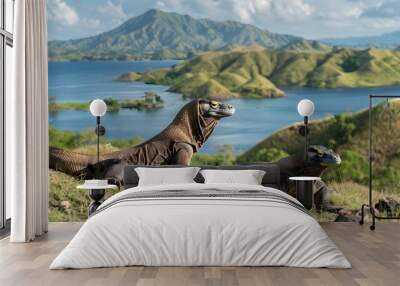 Komodo Dragons Thrive in Rugged Indonesian National Park Habitat Wall mural