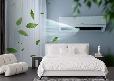 Nature-Inspired Eco-Friendly Air Conditioning Releasing Floating Green Leaves Wall mural