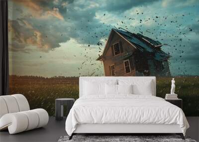 Powerful Winds Rip Roof Off House and Send it Flying Into the Distance Wall mural