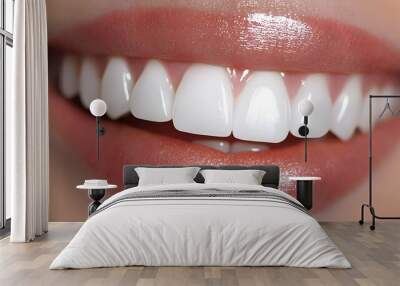 Radiant Smile with Gleaming White Teeth in Close-up Beauty Portrait Wall mural