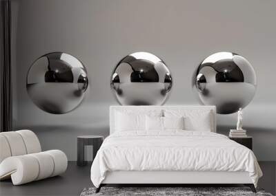 Three Floating Chrome Spheres in Minimalist Grey Background Wall mural