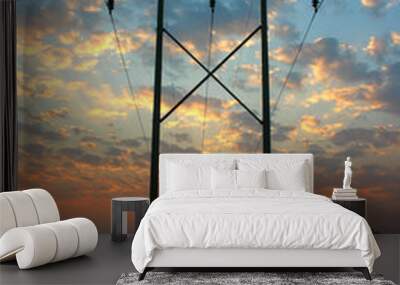 transmission power line on sunset Wall mural