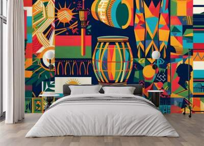 Vibrant Collage of Juneteenth Symbols and African Cultural Motifs Wall mural