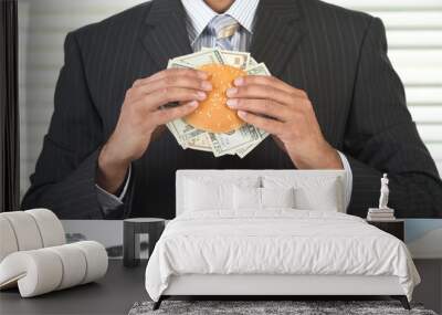 Greedy corporate executive eating money Wall mural