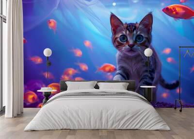 cat in the aquarium  Wall mural