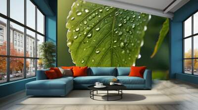 water drop on green leaf Wall mural