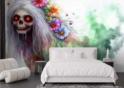 “Giant ghost or Krasue ghost”, a scary old ghost who eats raw food, Thai ghost,Generative AI. Wall mural