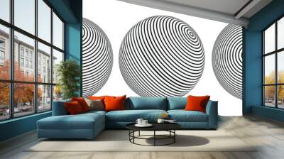 3D geometric striped rounded shape. Sphere. Trendy Illusion effect. The Ball. Black color. Stylised modern minimalistic graphic design. Decoration element. Vector EPS 10.  Wall mural