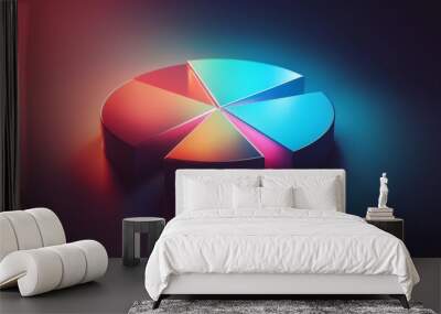 3D financial pie chart with radiant, glowing segments and a high-contrast background. Wall mural