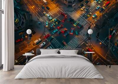 A busy intersection with traffic lights changing, symbolizing order in chaos Wall mural