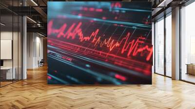 A close-up of a digital heart rate monitor displaying a fluctuating heart rate graph, with clear, sharp lines on a sleek screen Wall mural