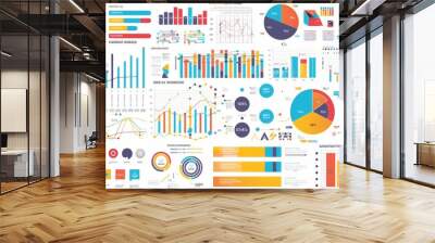 A colorful infographic with various charts and graphs, used for visually representing complex information in a simple way. Wall mural