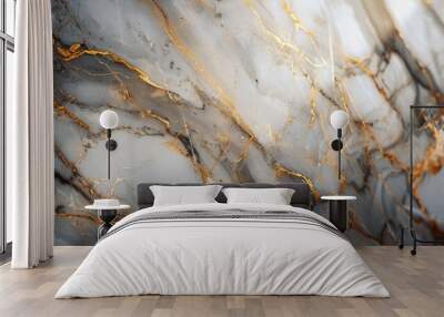 A detailed close-up of a beautiful marble texture with veins of gold and gray. Wall mural