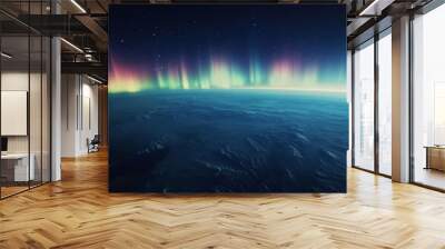 A high-altitude shot of the Northern Lights seen from a plane, with the colorful aurora stretching across the vast expanse of the polar sky. Wall mural