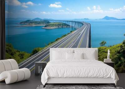 A scenic view of an expressway crossing a large bridge, with the water or landscape below and the road stretching into the horizon, emphasizing the infrastructure's scale. Wall mural