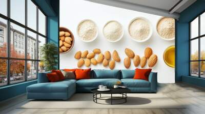 Almond Varieties and Ingredients on White Background Wall mural