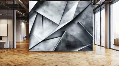 An abstract metallic background with brushed silver textures and geometric shapes. The sleek and modern design conveys a sense of elegance and industrial sophistication Wall mural