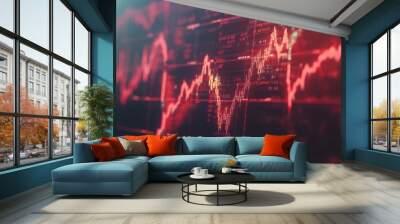 Animated stock market graph with fluctuating lines and digital numbers, representing volatile market conditions Wall mural