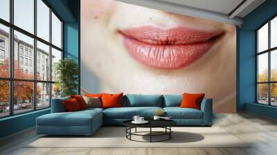 Close-up of lips and mouth showing natural texture and color. Wall mural