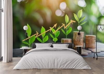 growing money,finance and investment. seedling are growing with business arrow of growth.young plant Wall mural