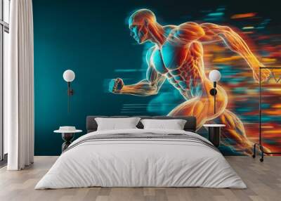 High-resolution shot of a human body in motion, focusing on the dynamic movement of muscles and joints, illustrating physical activity and fitness. Wall mural