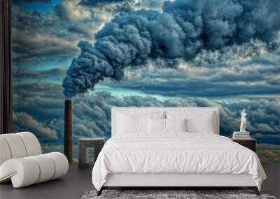 Industrial Smoke Emission Against Cloudy Sky Wall mural