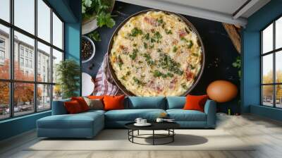 Overhead Shot of Carbonara with Fresh Ingredients Wall mural