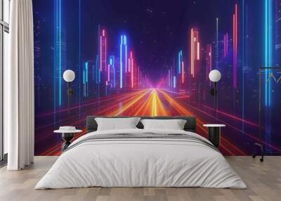 skyline road to city, Abstract background For business Graphic design illustration for banner background, light speed line Wall mural