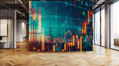 stock market business and electric pole energy industry banner background Wall mural