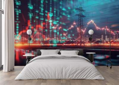 stock market business and electric pole energy industry banner Wall mural