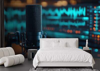 Studio Microphone with Audio Waveform Display Wall mural