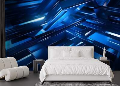 3d rendering of blue and black abstract geometric background. Scene for advertising, technology, showcase, banner, game, sport, cosmetic, business, metaverse. Sci-Fi Illustration. Product display Wall mural