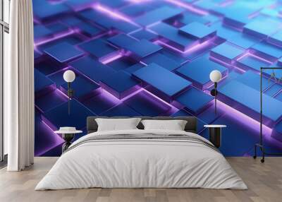 3d rendering of purple and blue abstract geometric background. Scene for advertising, technology, showcase, banner, game, sport, cosmetic, business, metaverse. Sci-Fi Illustration. Product display Wall mural