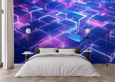 3d rendering of purple and blue abstract geometric background. Scene for advertising, technology, showcase, banner, game, sport, cosmetic, business, metaverse. Sci-Fi Illustration. Product display Wall mural