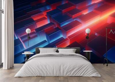 3d rendering of red and blue abstract geometric background. Scene for advertising, technology, showcase, banner, game, sport, cosmetic, business, metaverse. Sci-Fi Illustration. Product display Wall mural