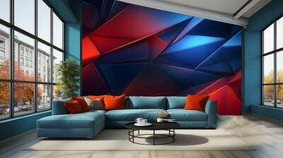 3d rendering of red and blue abstract geometric background. Scene for advertising, technology, showcase, banner, game, sport, cosmetic, business, metaverse. Sci-Fi Illustration. Product display Wall mural