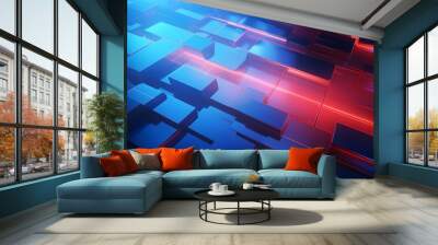 3d rendering of red and blue abstract geometric background. Scene for advertising, technology, showcase, banner, game, sport, cosmetic, business, metaverse. Sci-Fi Illustration. Product display Wall mural