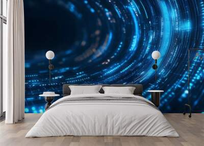 Abstract blue background data technology glowing lines Wall mural