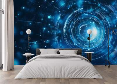 Abstract blue modern background with circle elements. Digital technology concept. vector illustration Wall mural