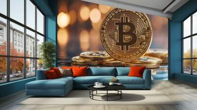 
Bitcoin, copy space for text Wall mural