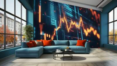 Close up shot on digital screen data value of stock market change and volatility prices profit or loss Wall mural