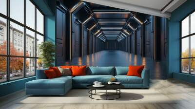 
Empty dark room, Modern Futuristic Sci Fi Background. 3D illustration Wall mural