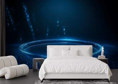 Technology blue circle light stage on black background Wall mural