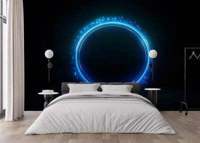 Technology blue circle light stage on black background Wall mural