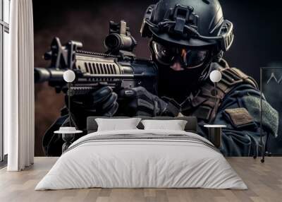 a special forces soldier police with high technology gun and weapon, Generative AI Wall mural