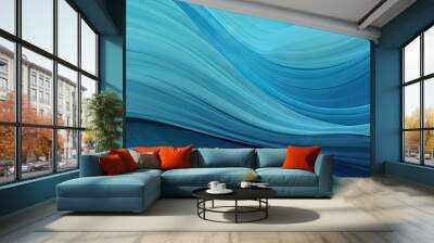  a blue abstract drawing of large waves, abstract painting of a wave of blue  colors. . modern waves background design with teal blue, dark blue Wall mural