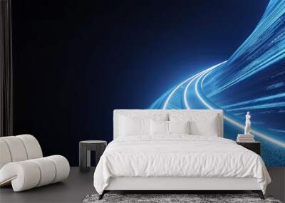  blue glowing light path trail.,  The concept of technology and information transfer. Abstract digital background. Optical fiber of digital communication. Vector illustration on a dark background Wall mural