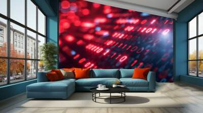  digital binary data on computer screen background. binary code background . abstract blue red background	
 Wall mural