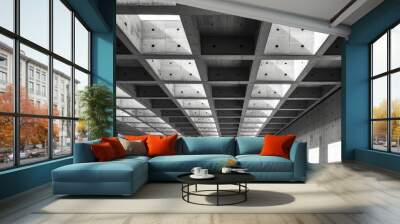  empty concrete room, Cement panel ceiling square block pattern Lighting Architecture details, A modern and stylish representation of architectural design. for contemporary construction  Wall mural